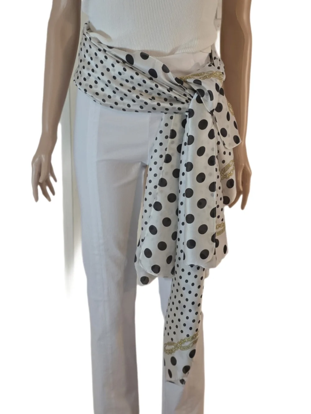 Silk Polka Dot Wrap Scarf - Cream Black 76